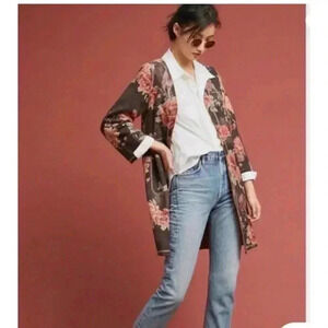 Anthropologie Solitaire Floral Long Faux Suede Jacket Size L NWT